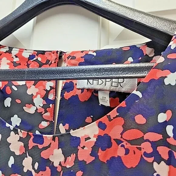 Kasper Plus Size Women's Ruffled Cuff 3/4-Sleeve Top Navy Black Coral 2X NEW - Picture 8 of 10